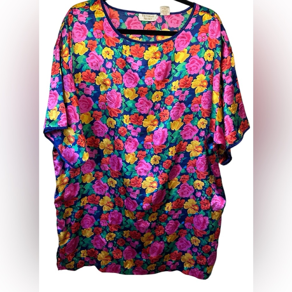 Victoria's Secret Floral Gold Label Vintage‎ Night Gown Size L Silky Flowy Mumu